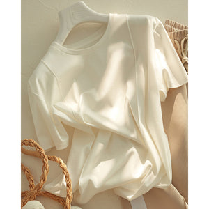 Summer White Round Neck Ice Silk Short Sleeve T-Shirt