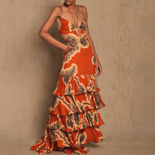 Load image into Gallery viewer, Spaghetti Tiered Print Ruffle Maxi Boho Casual Dress
