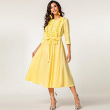 Laden Sie das Bild in den Galerie-Viewer, Elegant 3/4 sleeve ruffle midi cotton shirt dress
