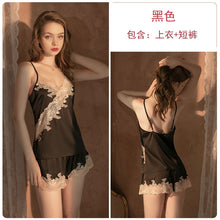 Load image into Gallery viewer, Satin Lace Tank Top Shorts Tie Robe Homewear Bathrobe Set
