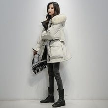 Load image into Gallery viewer, Woman Hooded Oversized Parka Fur Collar Polyester Down Puffy Coat
