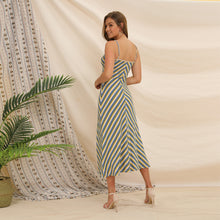 Laden Sie das Bild in den Galerie-Viewer, Spaghetti V Neck Stripe Midi Dress
