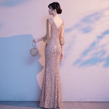 Load image into Gallery viewer, Long Sleeve Elegant Sequin Maxi Mermaid Evening Dress
