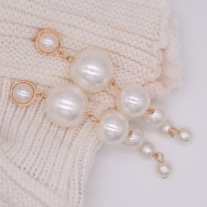Elegant Fashion Small Big Artificial Pearl Long Dangling Earrings