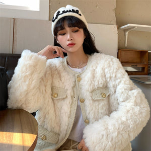 女性用オーバーサイズフェイクファーシアリングスエードコート