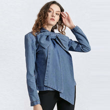 Load image into Gallery viewer, 2022 Tie Bow Collar Long Sleeve Denim Shirt
