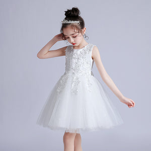 110-160cm 女の子用ショート丈ウェディングフラワーガールドレス パフィープリンセスドレス ジュニア 子供の日 パフォーマンスドレス