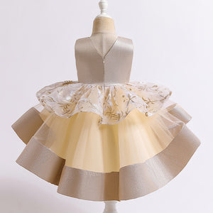 70-120cm Princess Flower Girl Dress Wedding Tulle Tiered Puffy Performance Dress
