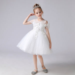 110-160cm 女の子用プリンセス パフィードレス チュール ウェディング フラワーガールドレス ジュニア ファンシー パフォーマンスドレス