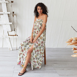 New Summer Clothing Sexy Sleeveless Backless Maxi Dress Floral Print Split Beach Boho Dress