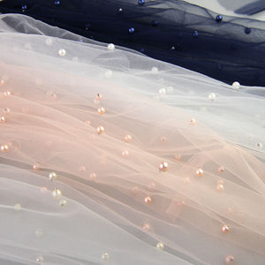 Tulle Diamond Shaped Pearl Beaded Lace Fabric