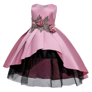 100-150cm 子供ドレス ノースリーブ プリンセス レッド チュール フラワーガールドレス ピアノパフォーマンスドレス
