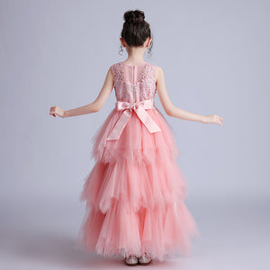 120-170cm 女の子用ロング パフィー プリンセスドレス ジュニア ウェディング フラワーガールドレス