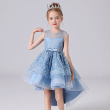Load image into Gallery viewer, Kids Girls Puffy Long Train Embroidered 3-13Y Junior Princess Dress Children&#39;s Day Performance Dress
