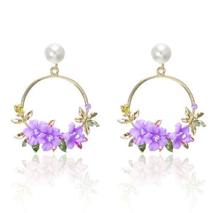 Fashion Elegant Polymer Clayins Flower Pearl Stud Earrings