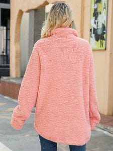 秋の女性用ロングシアリングプラッシュシャツジャケット