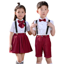 画像をギャラリービューアに読み込む, 子供の日パフォーマンススーツ ジュニア小学校制服 女の子 男の子 サスペンダー ズボン スカート セット
