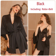 Load image into Gallery viewer, Lace Slip Nightdress Tie Robe Homewear Set
