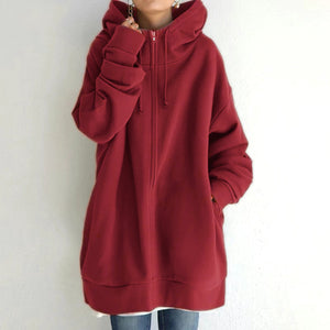 2022 Women's Autumn Winter Streetwear Zip Up Long Oversized Fleece Hoo –  Jasmine Wei Factory Shop