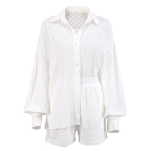 Load image into Gallery viewer, Elegant Jacquard Puff Sleeve Shirt Shorts Casual 2-piece Set
