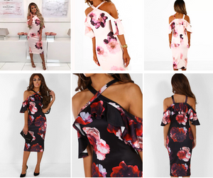 Halter Neck Hollow Shoulder Floral Printed Dress