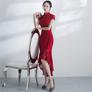 中国風レース スリム チャイナドレス ロング マーメイド イブニングドレス