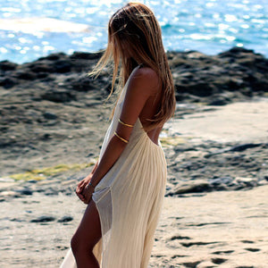 Halter neck split maxi backless dress