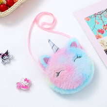Charger l&#39;image dans la galerie, Kids Cute Coin Purse Kindergarten Girls Cartoon Plush Unicorn Round Sling Bag
