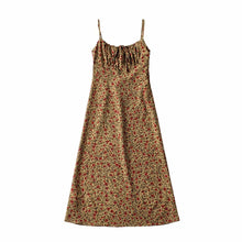Load image into Gallery viewer, Three Colorway Vintage Floral Slim Tie Spaghetti Casual Dress
