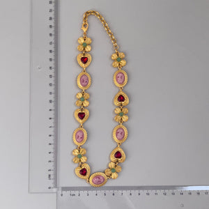 Mediaeval Flower Portrait Rhinestone Heart Shape Necklace Vintage Palace Style Elegant Collarbone Chain Necklace