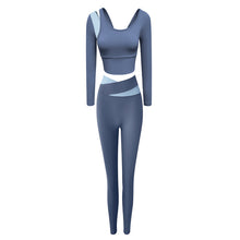Load image into Gallery viewer, 2022 Autumn Winter New Design Spliced Gym Long Sleeve T shirt Legging Yoga Sports Two Piece Set

