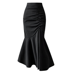 Black High Waist Slim Mermaid Midi Skirt