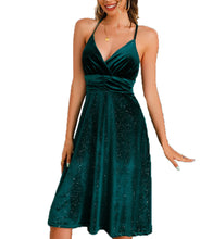 Load image into Gallery viewer, Velour Slim Sexy V Neck Spaghetti Evening Dress
