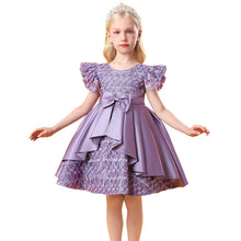 Load image into Gallery viewer, 100-150cm Kids Little Girls Embroidered Frilled Flying Sleeve Princess Performance Puffy Bowknot Satin Dress
