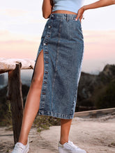 Load image into Gallery viewer, Button Asymmetrical Slit High Waist Midi Denim Skirt

