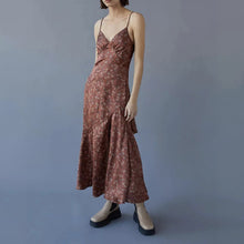 Load image into Gallery viewer, Spaghetti V-Neck Burgundy Floral Midi Slip Casual Dress

