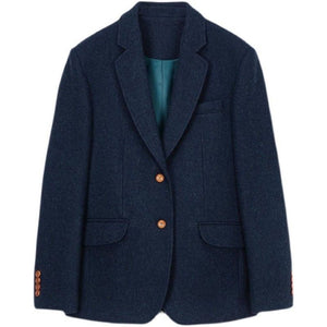 Blazer in lana casual spesso autunno inverno blu navy da donna