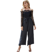 Load image into Gallery viewer, 2022 Autumn Lace Spliced Slim Long Sleeve Off Shoulder Wide Leg Jumpsuit
