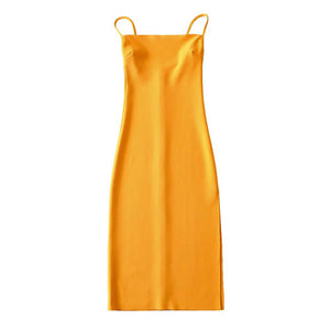 6 Colorway French Style Spaghetti Slit Midi Casual Dress
