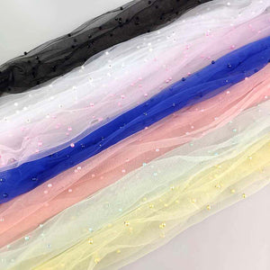 Tulle Diamond Shaped Pearl Beaded Lace Fabric