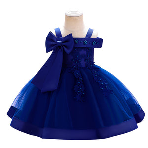 70-100cm Girls Beaded Embroidery Off Shoulder Tulle Puffy Performance Dress