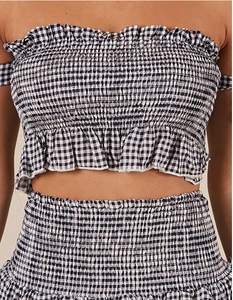 Factory Wholesale Instock New Design Yarn Dye Plaid Two-piece Sweet Check Casual Skirt