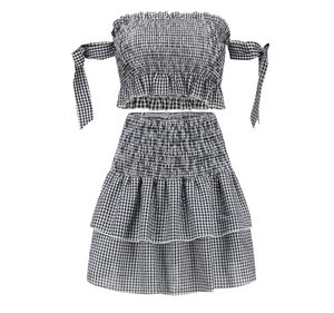 Factory Wholesale Instock New Design Yarn Dye Plaid Two-piece Sweet Check Casual Skirt