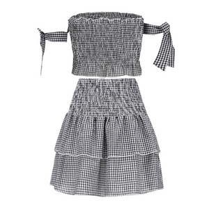 Factory Wholesale Instock New Design Yarn Dye Plaid Two-piece Sweet Check Casual Skirt