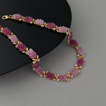 Load image into Gallery viewer, Medieval Electroplate Gold Pink Gradient Rose Necklace Brooch Earrings Set
