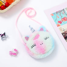 Charger l&#39;image dans la galerie, Kids Cute Coin Purse Kindergarten Girls Cartoon Plush Unicorn Round Sling Bag
