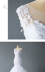 Lace Flower V Neck Sleeveless Bridal Wedding Dress