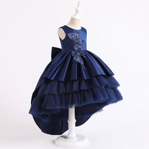 90-140cm ジュニアガールズプリンセスドレス トレーン刺繍ティアードパフォーマンスドレス