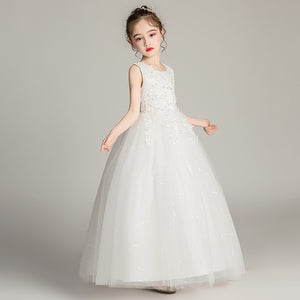 子供用ロングウェディングフラワーガールドレス チュール パフィー プリンセスドレス 3～15歳 女の子 子供の日 パフォーマンスドレス