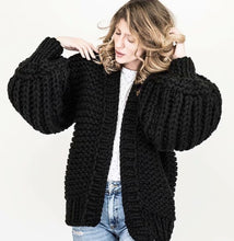 Load image into Gallery viewer, Women&#39;s Handmade Knit Batwing Lantern Sleeve Sweater Cardigan Outerwear
